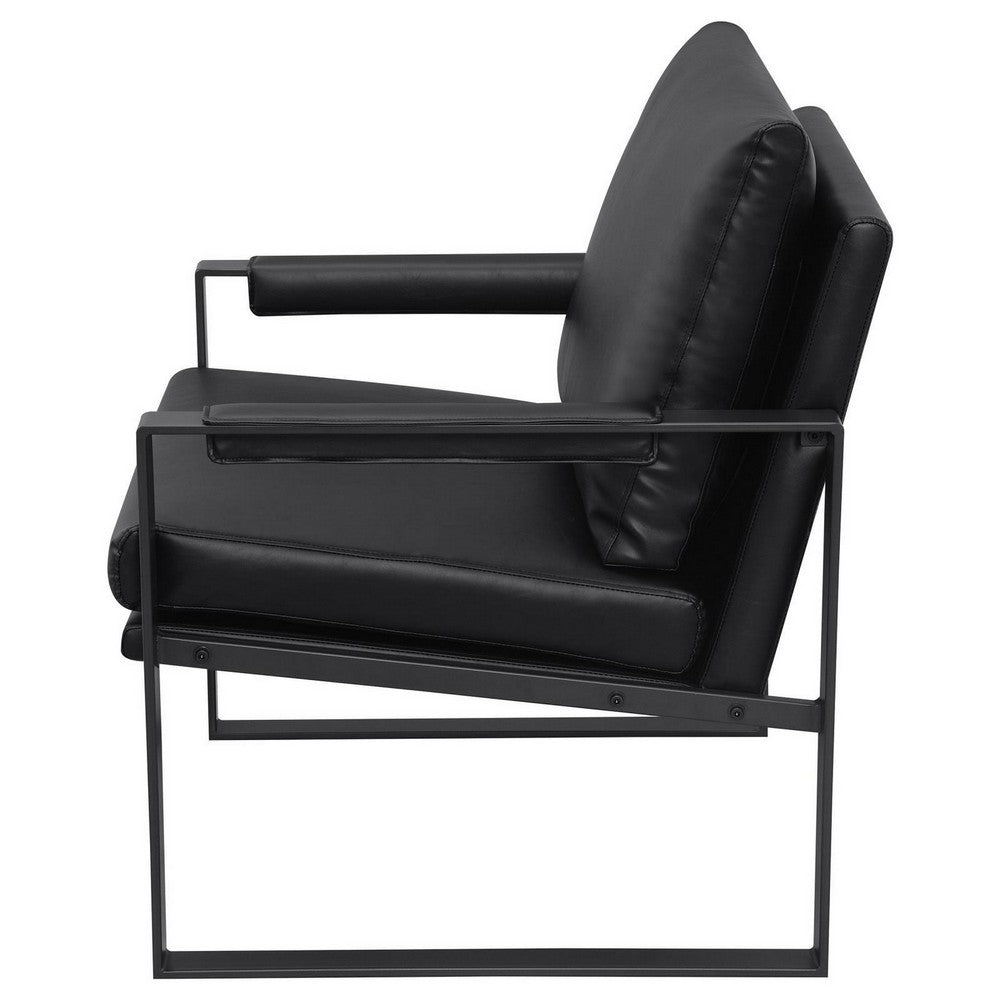 Rosy 28 Inch Accent Armchair, Vegan Faux Leather, Black and Charcoal Finish