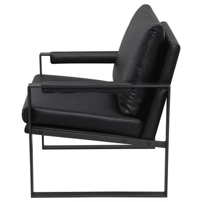 Rosy 28 Inch Accent Armchair, Vegan Faux Leather, Black and Charcoal Finish