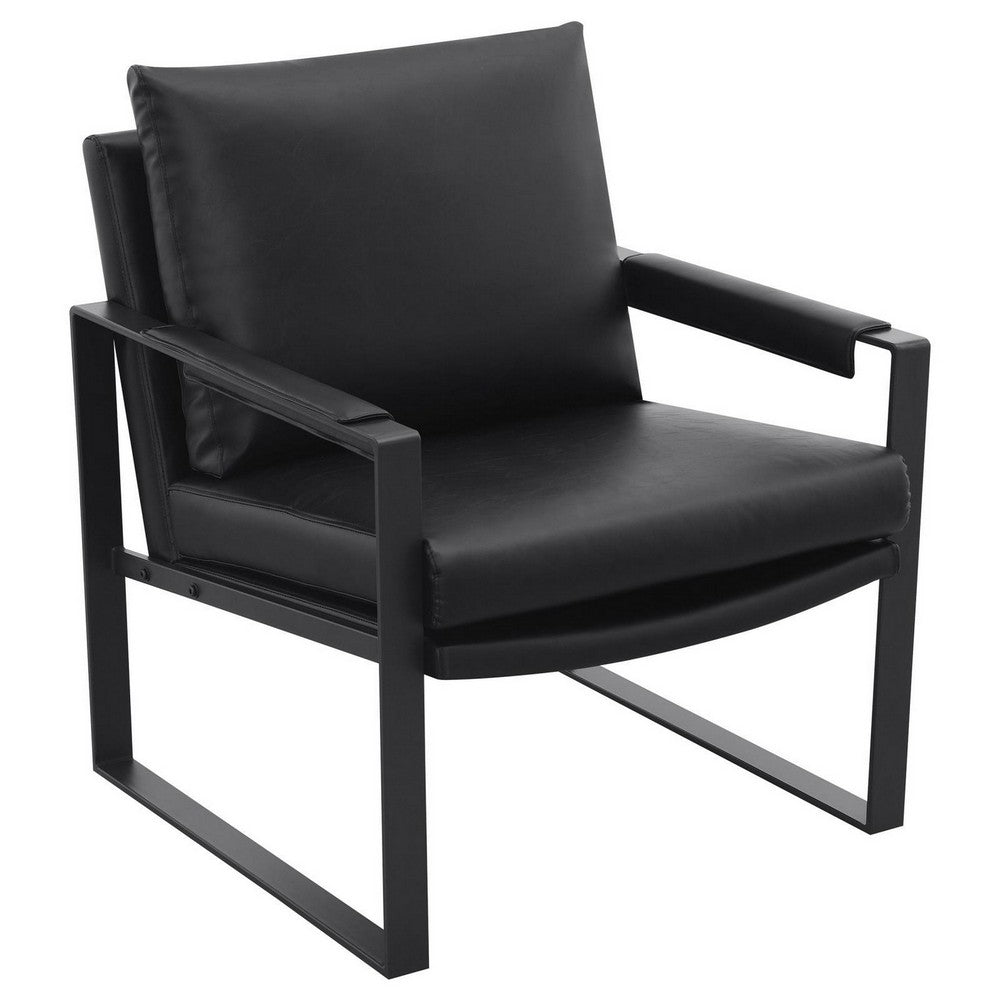 Rosy 28 Inch Accent Armchair, Vegan Faux Leather, Black and Charcoal Finish