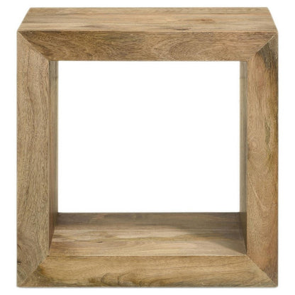 Beni 22 Inch End Table, Cube Shape, Handcrafted Mango Wood Frame, Brown