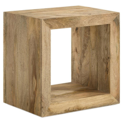 Beni 22 Inch End Table, Cube Shape, Handcrafted Mango Wood Frame, Brown