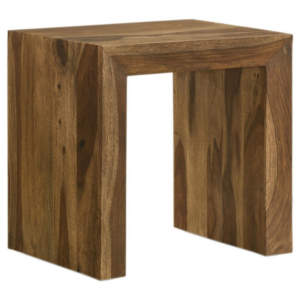 Ody 22 Inch Side End Table, U Shaped, Sheesham Wood, Auburn Brown Finish