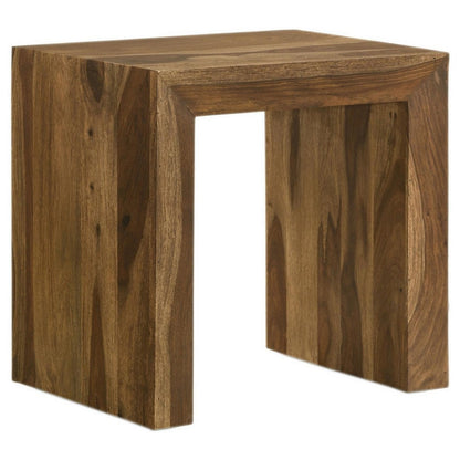 Ody 22 Inch Side End Table, U Shaped, Sheesham Wood, Auburn Brown Finish