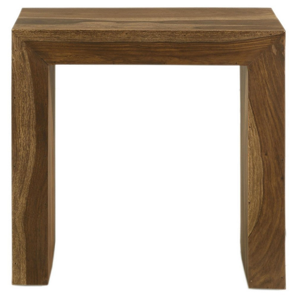 Ody 22 Inch Side End Table, U Shaped, Sheesham Wood, Auburn Brown Finish