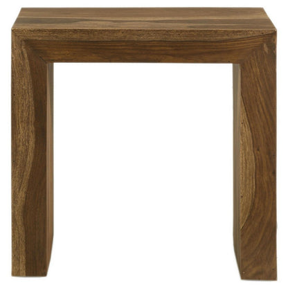 Ody 22 Inch Side End Table, U Shaped, Sheesham Wood, Auburn Brown Finish