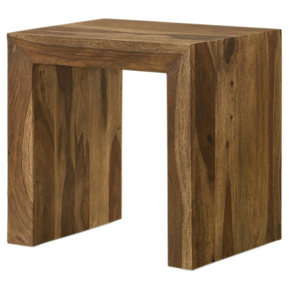 Ody 22 Inch Side End Table, U Shaped, Sheesham Wood, Auburn Brown Finish
