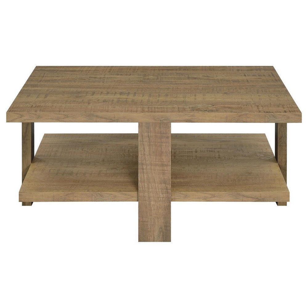 Dew 36 Inch Side Coffee Table, Lower Shelf, Engineered Wood, Mango Brown