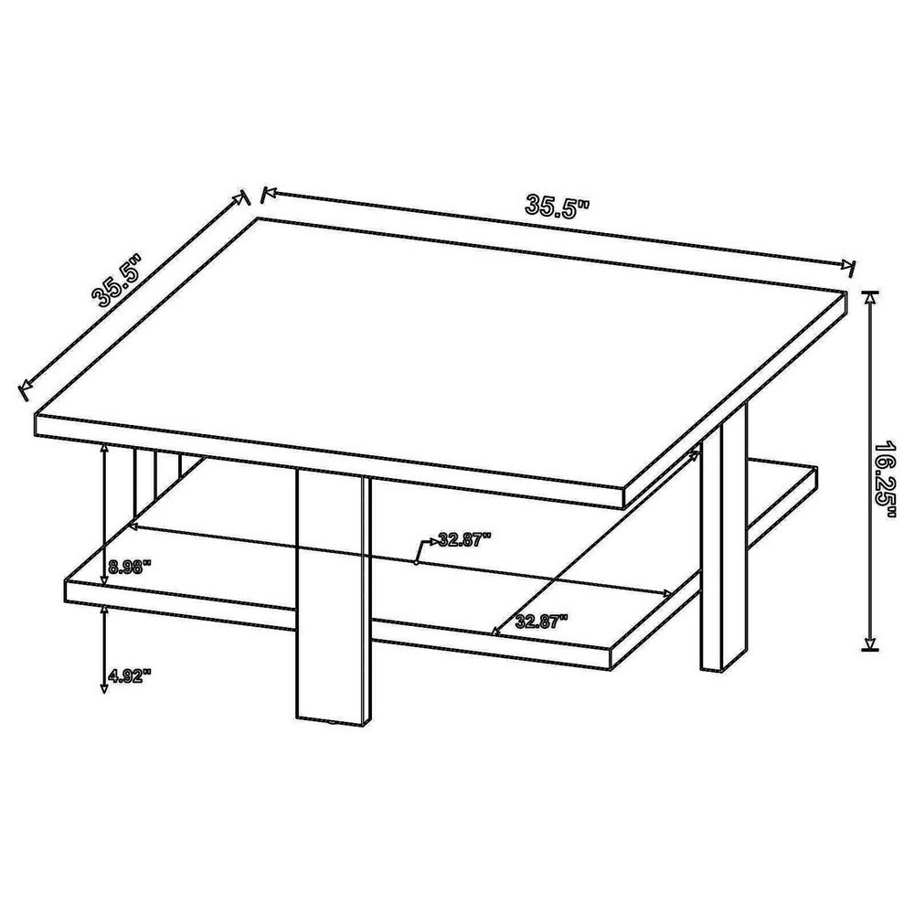 Dew 36 Inch Side Coffee Table, Lower Shelf, Engineered Wood, Mango Brown