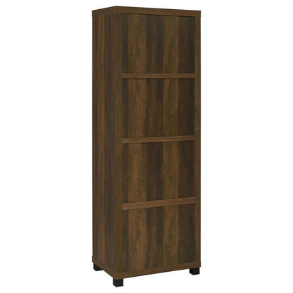 Sac 71 Inch Media Pier Tower with 3 Shelves and Cabinet, Dark Pine Wood