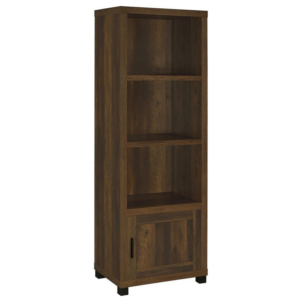 Sac 71 Inch Media Pier Tower with 3 Shelves and Cabinet, Dark Pine Wood