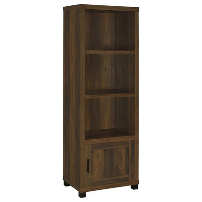 Sac 71 Inch Media Pier Tower with 3 Shelves and Cabinet, Dark Pine Wood