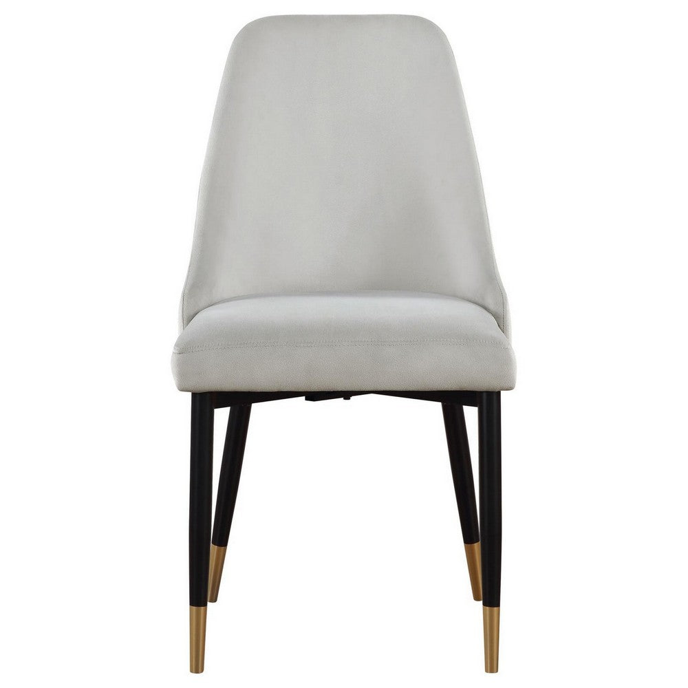 24 Inch Dining Chair, Set of 2, Light Gray Velvet, Tall Curved Back, Brass