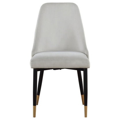 24 Inch Dining Chair, Set of 2, Light Gray Velvet, Tall Curved Back, Brass