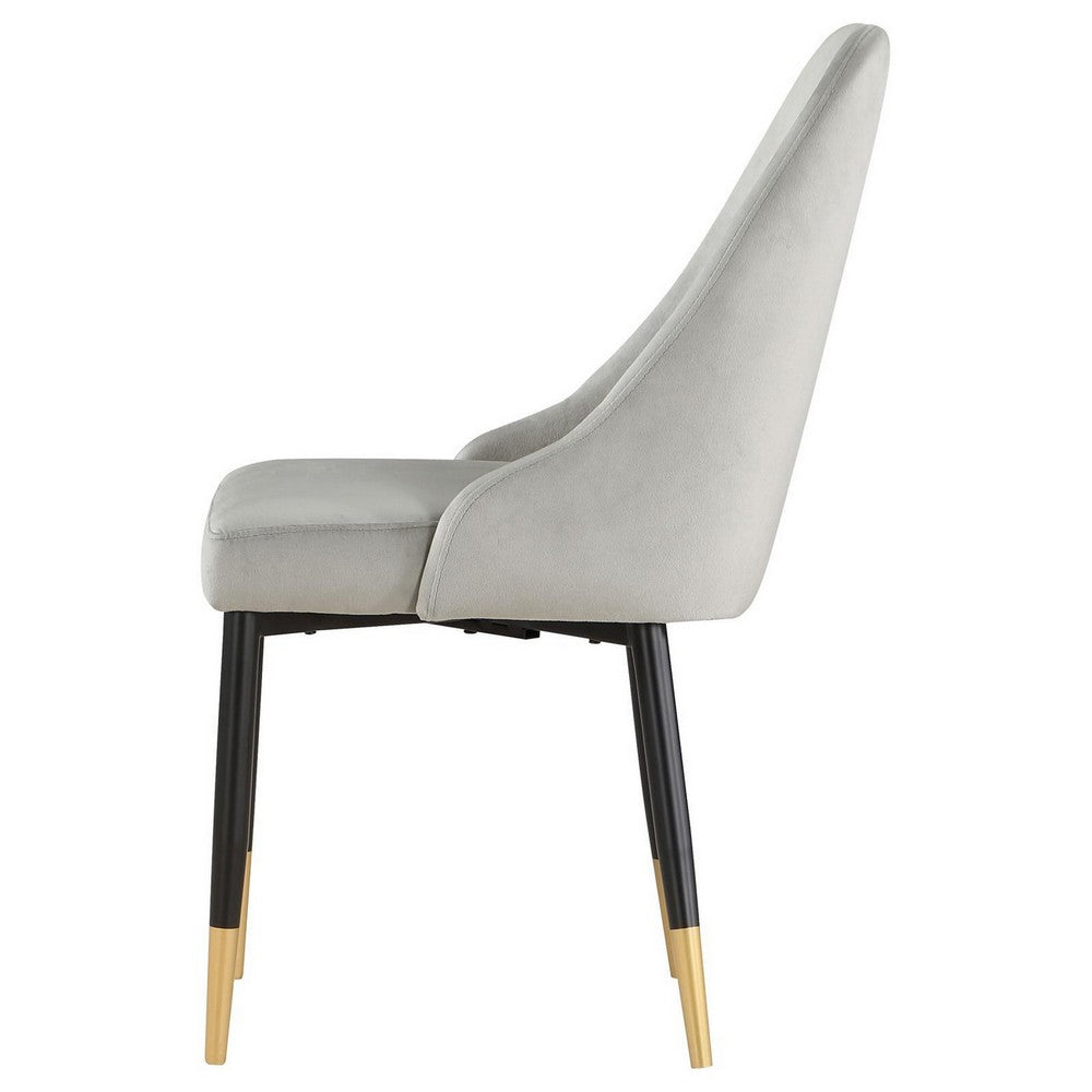 24 Inch Dining Chair, Set of 2, Light Gray Velvet, Tall Curved Back, Brass