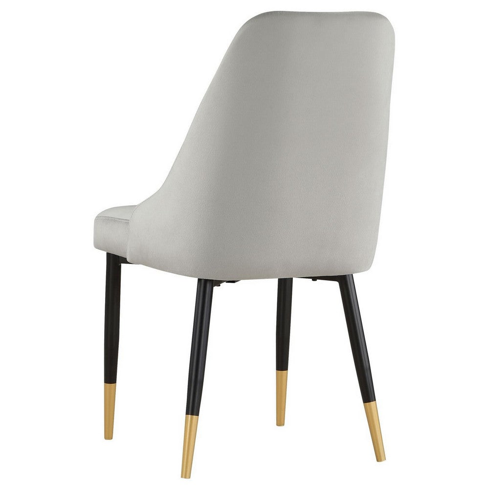 24 Inch Dining Chair, Set of 2, Light Gray Velvet, Tall Curved Back, Brass