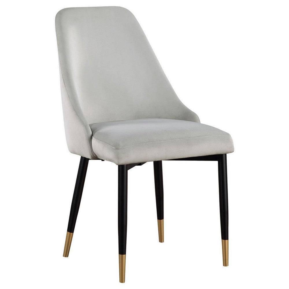 24 Inch Dining Chair, Set of 2, Light Gray Velvet, Tall Curved Back, Brass