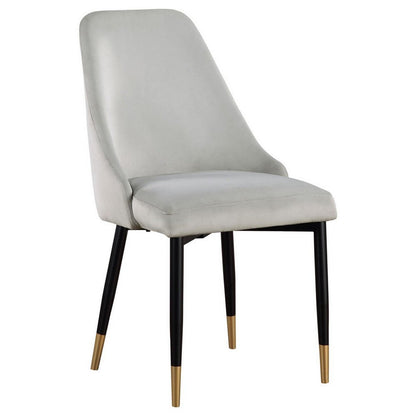 24 Inch Dining Chair, Set of 2, Light Gray Velvet, Tall Curved Back, Brass