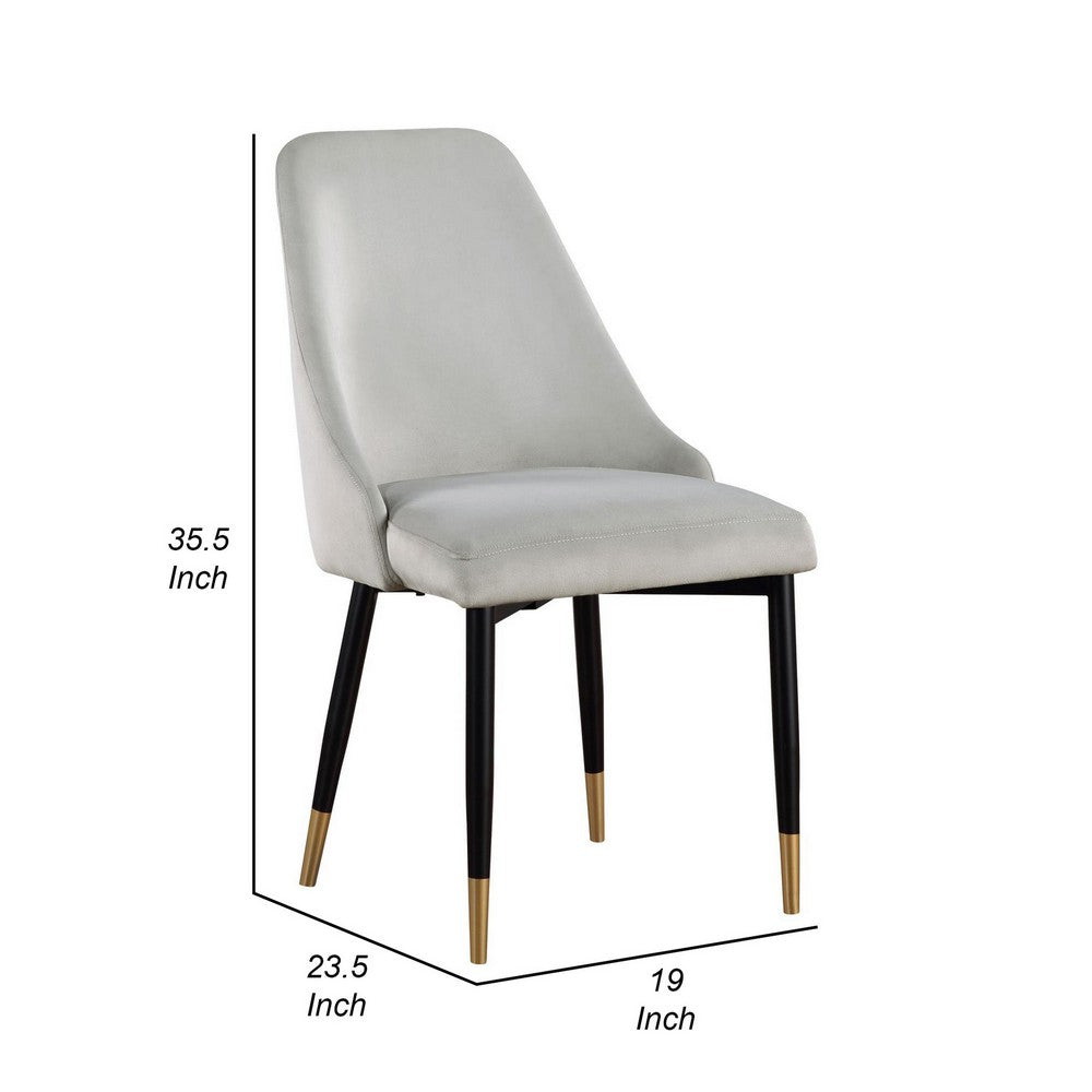 24 Inch Dining Chair, Set of 2, Light Gray Velvet, Tall Curved Back, Brass