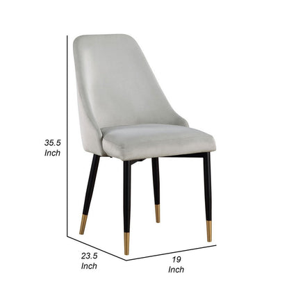 24 Inch Dining Chair, Set of 2, Light Gray Velvet, Tall Curved Back, Brass