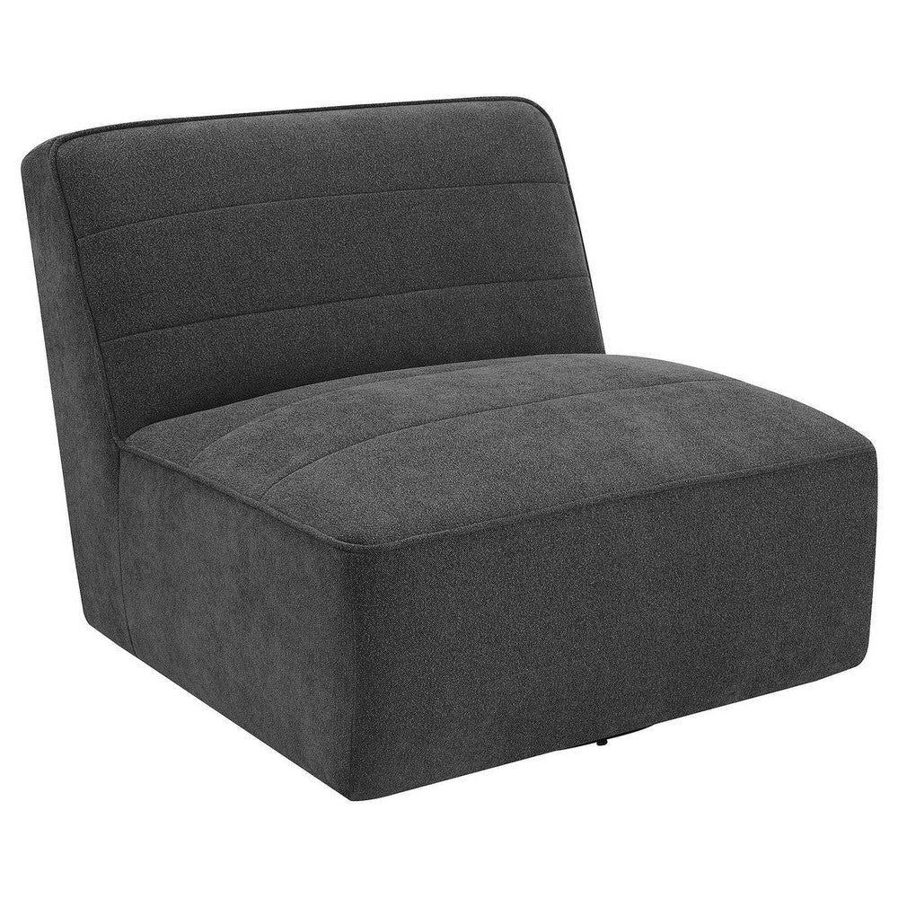 Suri 35 Inch Ottoman, Soft Boucle Fabric, Horizontal Stitching, Gray