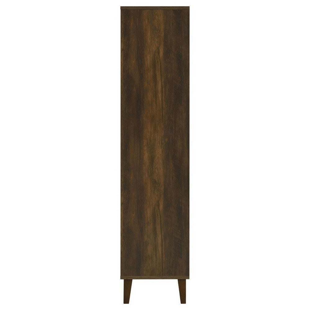 69 Inch Tall Accent Cabinet, Vertical Slatted Design, Brown and Black