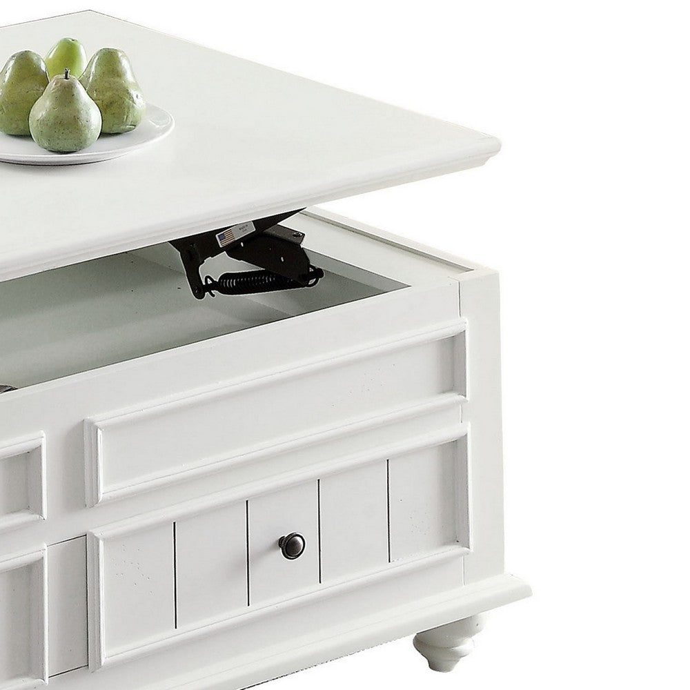 48 Inch Coffee Table, Lift Top Function, 2 Drawers, White Poplar Wood