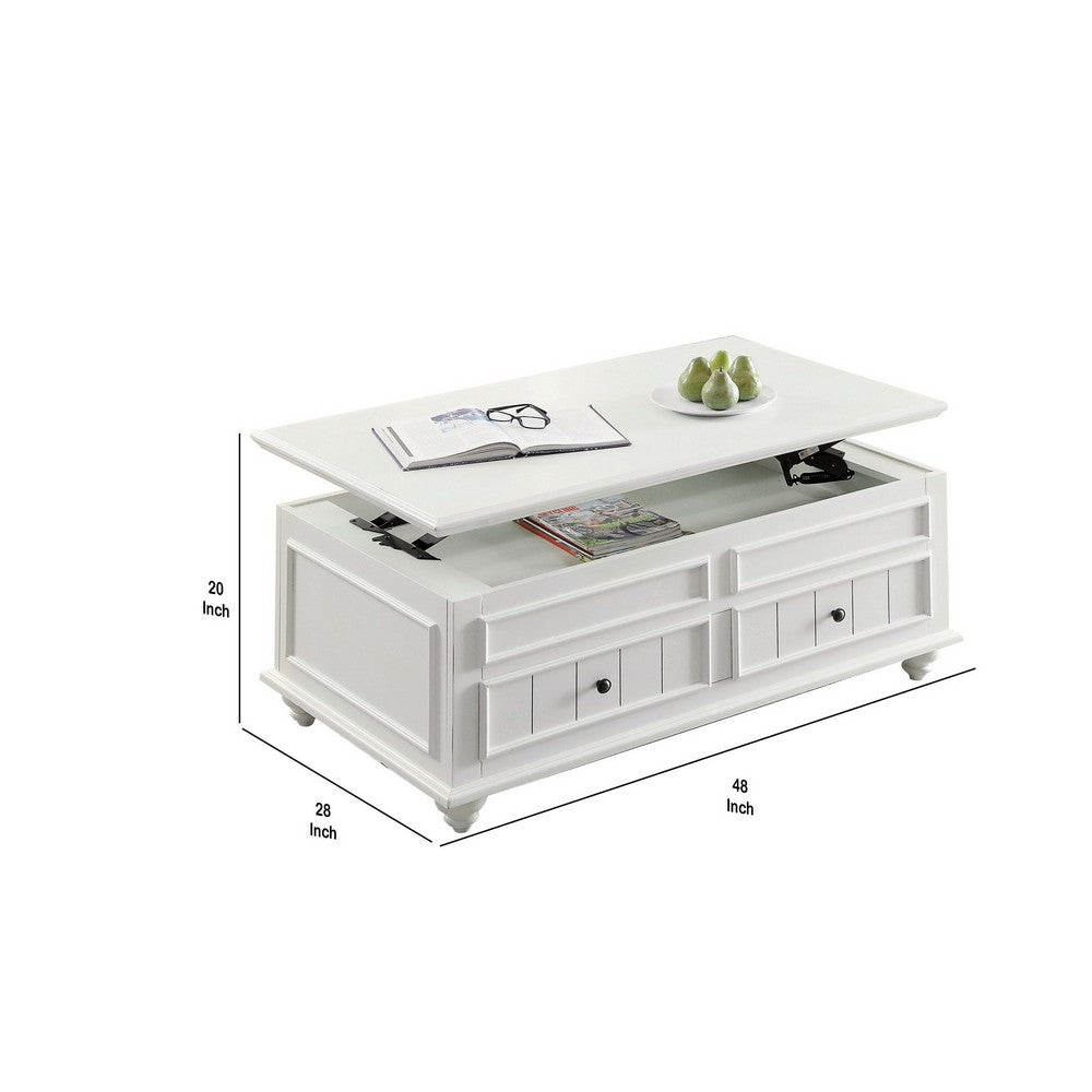 48 Inch Coffee Table, Lift Top Function, 2 Drawers, White Poplar Wood
