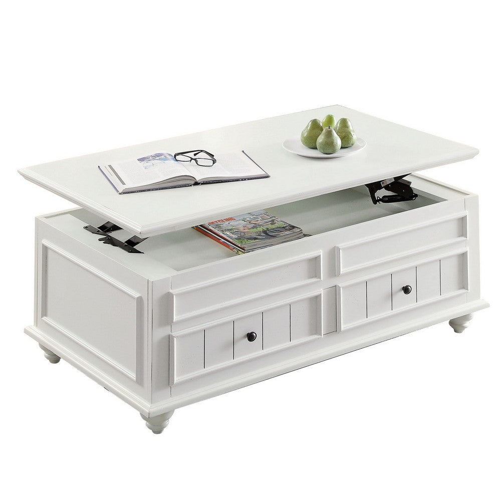 48 Inch Coffee Table, Lift Top Function, 2 Drawers, White Poplar Wood