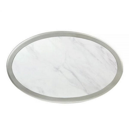 Kyna 50 Inch Coffee Table, Sintered Top, 1 Drawer, Classic Oval, Silver