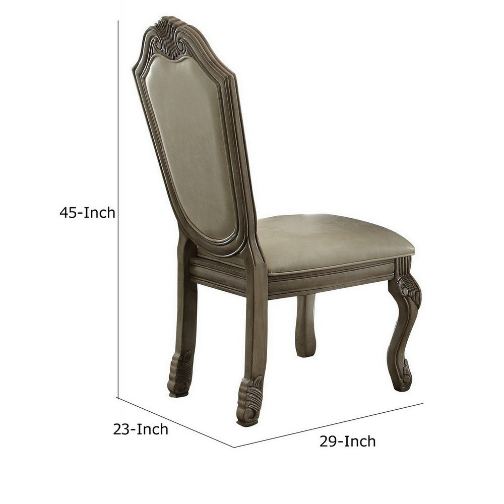 Loki 29 Inch Dining Chair Set of 2, Antique White, Crown Top, Welt Trim