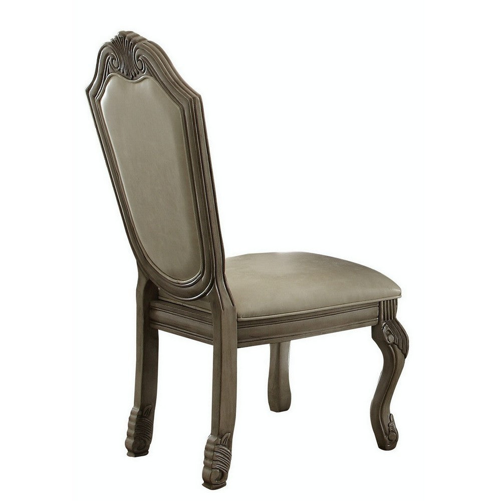 Loki 29 Inch Dining Armchair Set of 2, Antique White, Crown Top, Cushioned