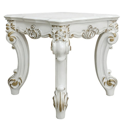 Jess 26 Inch Side End Table, Traditional Scrolled Legs, Brushed Gold, White