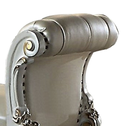 Jess 25 Inch Vanity Chair, Vegan Faux Leather, Rolled Back, Queen Anne Legs