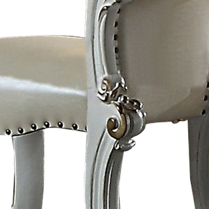 Jess 25 Inch Vanity Chair, Vegan Faux Leather, Rolled Back, Queen Anne Legs