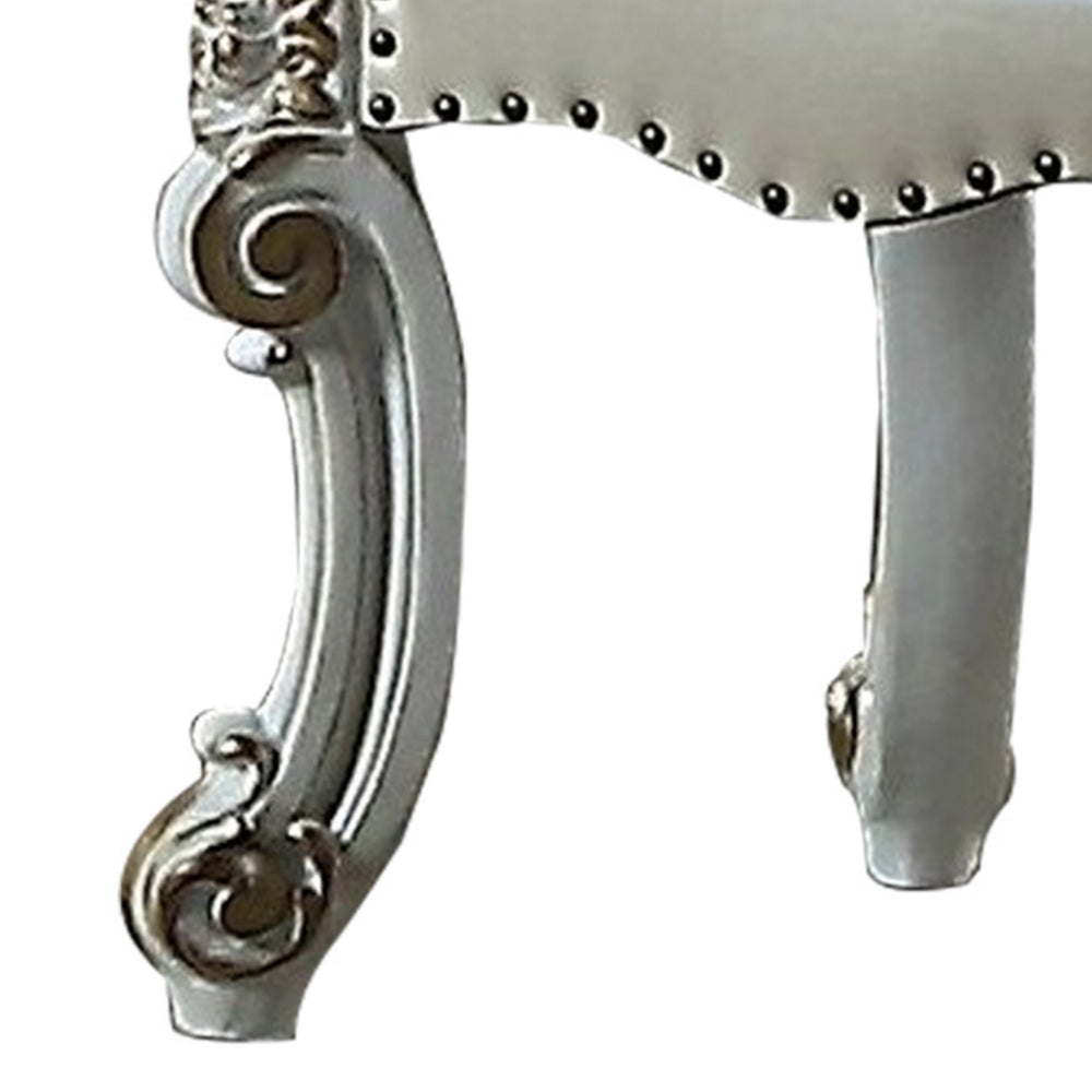 Jess 25 Inch Vanity Chair, Vegan Faux Leather, Rolled Back, Queen Anne Legs