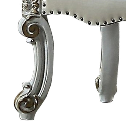 Jess 25 Inch Vanity Chair, Vegan Faux Leather, Rolled Back, Queen Anne Legs
