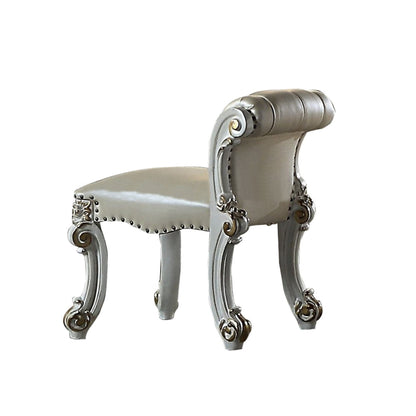 Jess 25 Inch Vanity Chair, Vegan Faux Leather, Rolled Back, Queen Anne Legs
