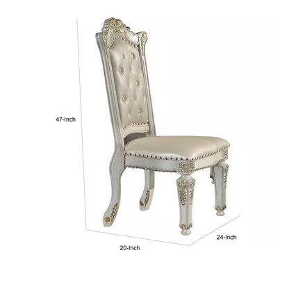Jess 24 Inch Counter Chair Set of 2, Pearl Faux Leather, Button Tufted