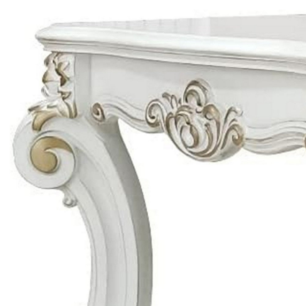 Jess 30 Inch Side End Table, Classic Scrolled Legs, 1 Shelf, Brushed Gold