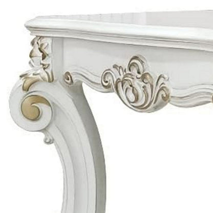 Jess 30 Inch Side End Table, Classic Scrolled Legs, 1 Shelf, Brushed Gold