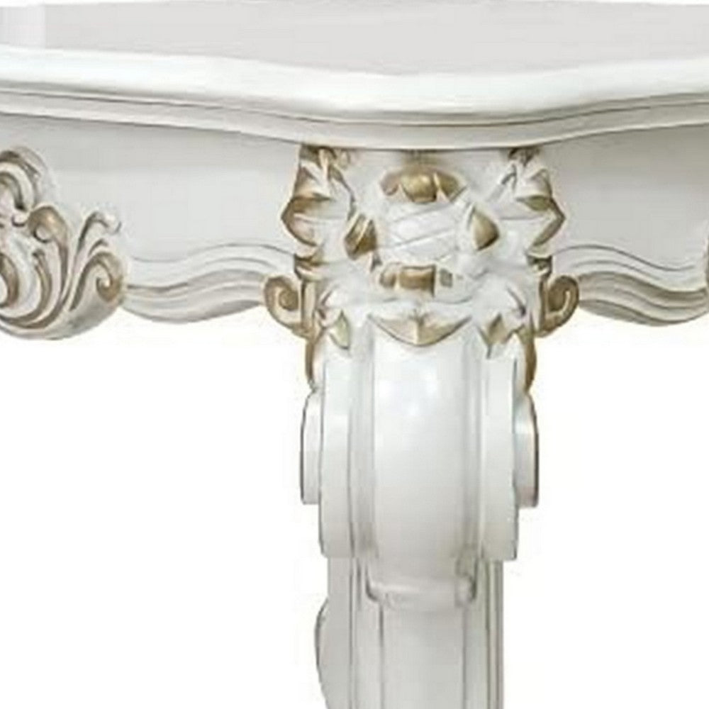 Jess 30 Inch Side End Table, Classic Scrolled Legs, 1 Shelf, Brushed Gold