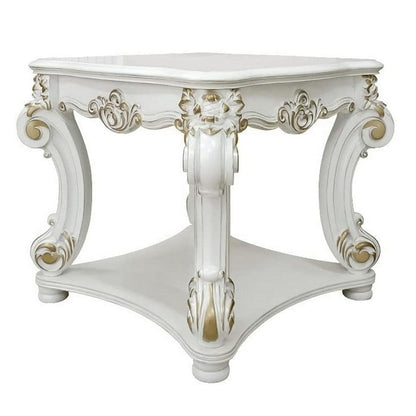 Jess 30 Inch Side End Table, Classic Scrolled Legs, 1 Shelf, Brushed Gold