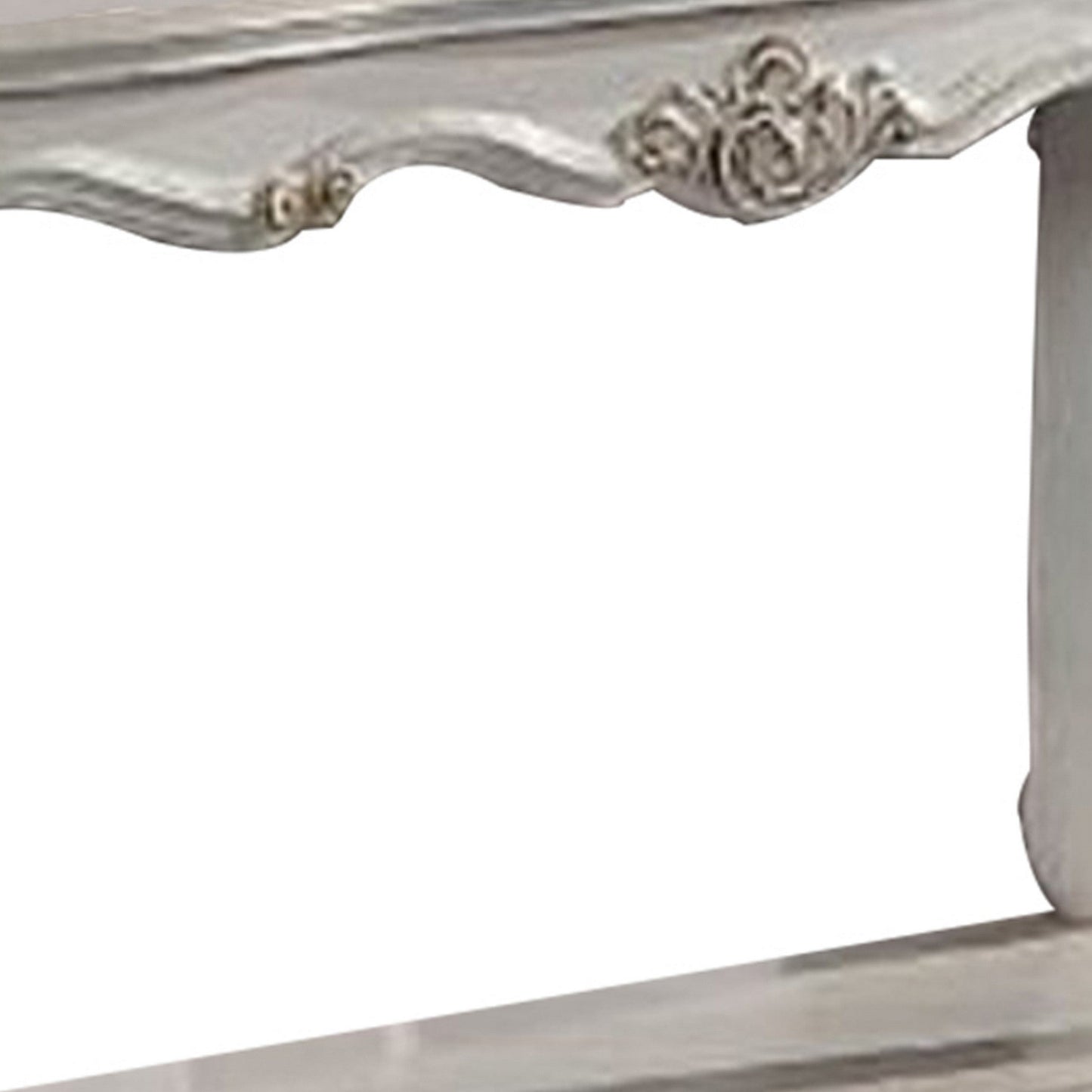 Jess 58 Inch Sofa Console Table, Classic Scrolled Legs, Brushed Gold, Shelf