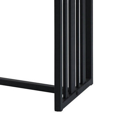 Nori 47 Inch Sofa Table, Metal Strip Base, MDF, Antique Oak Brown and Black