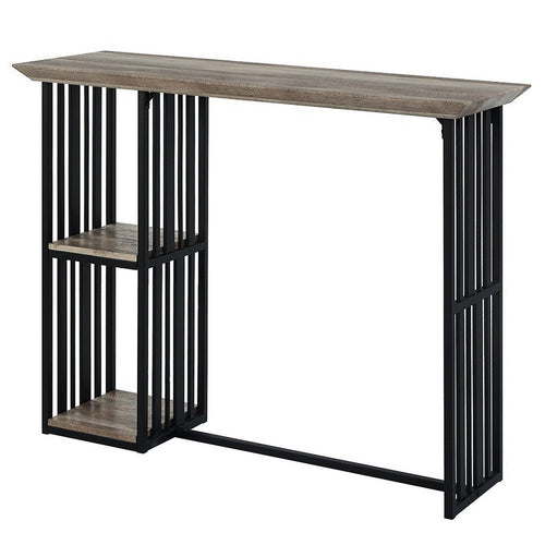 Nori 47 Inch Counter Height Table, 2 Shelves, Antique Oak Brown and Black