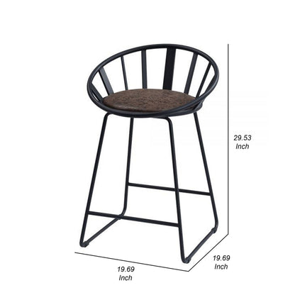 Nori 23 Inch Counter Height Chair, Set of 2, Pyramid, Faux Leather, Black