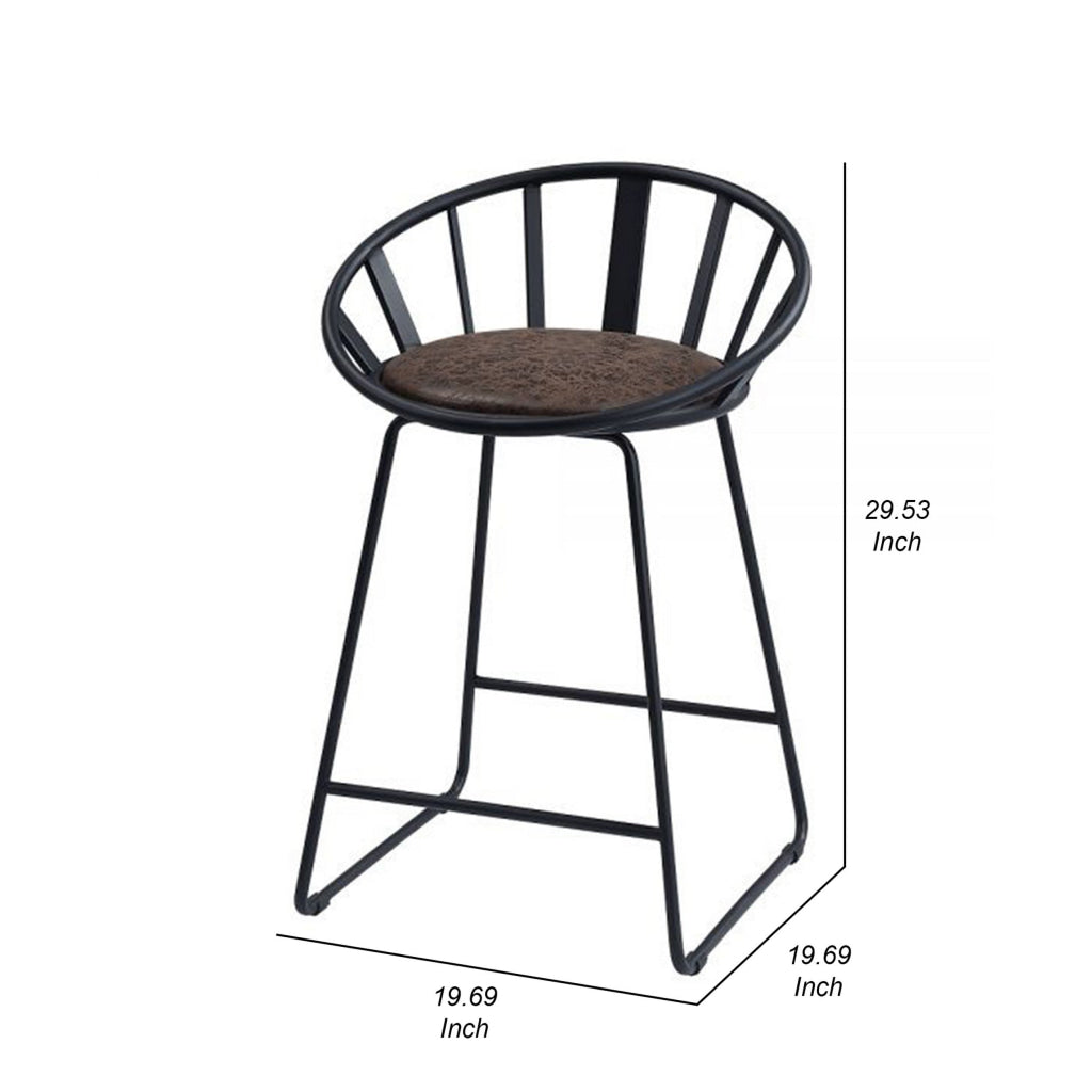 Nori 23 Inch Counter Height Chair, Set of 2, Pyramid, Faux Leather, Black