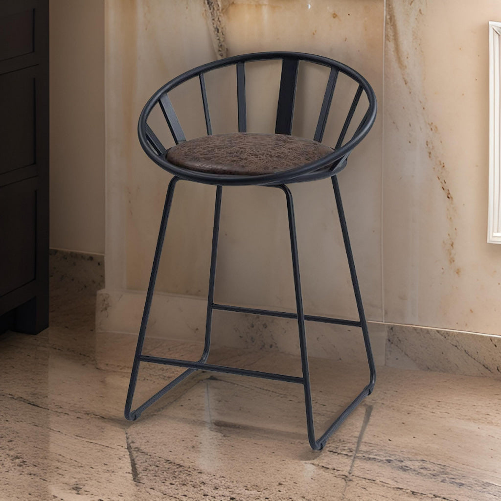 Nori 23 Inch Counter Height Chair, Set of 2, Pyramid, Faux Leather, Black