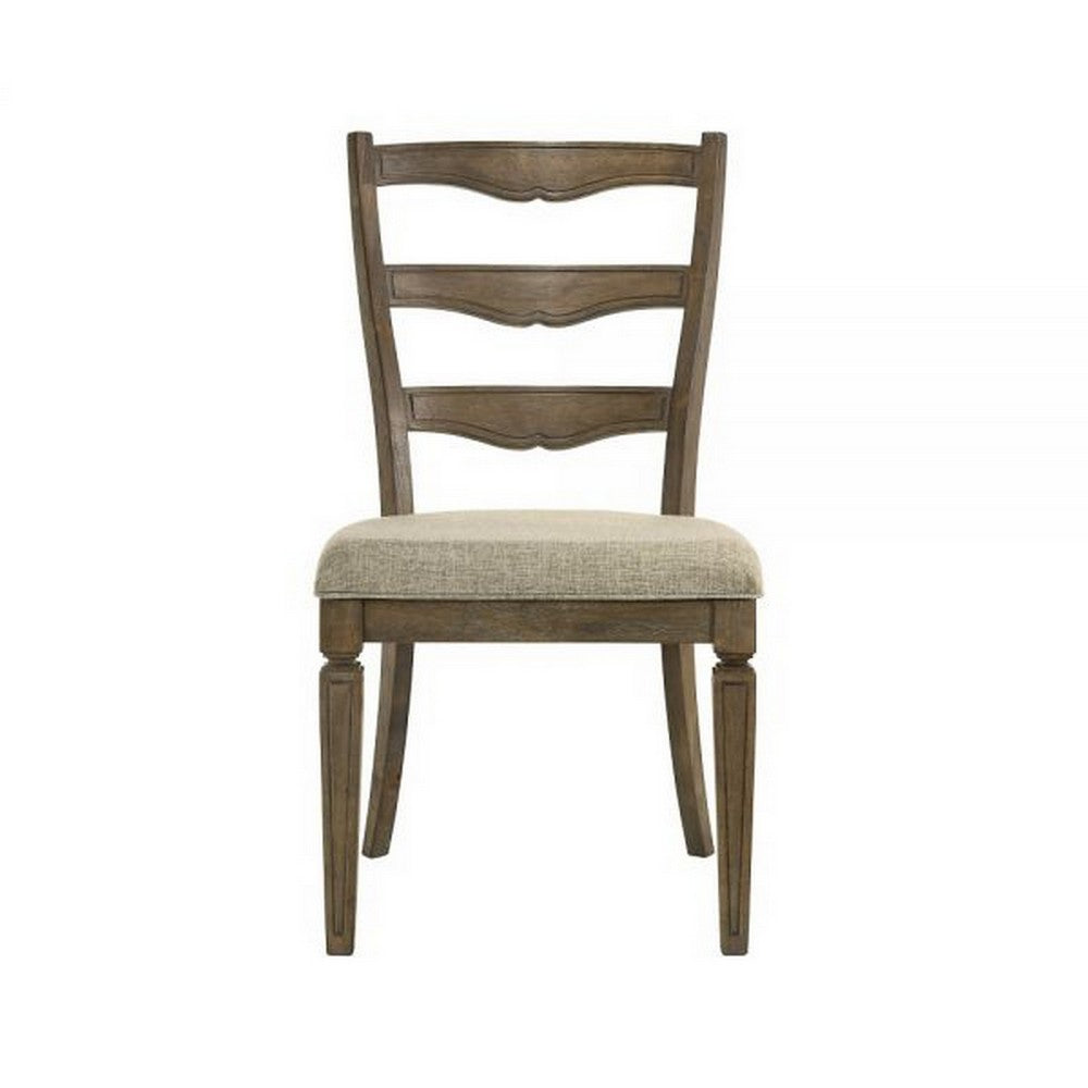 Stacy 19 Inch Dining Chair, Set of 2, Fabric Upholstery, Weathered Oak