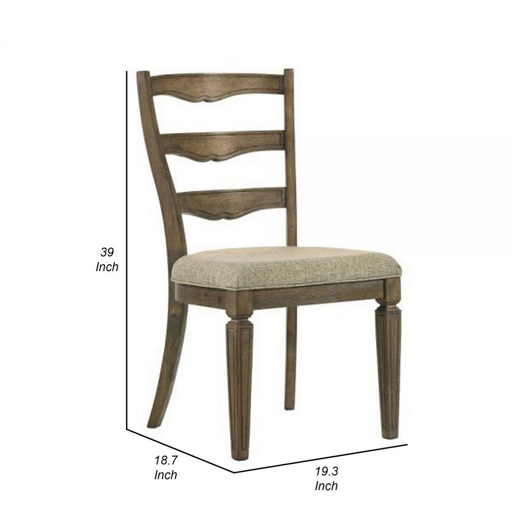 Stacy 19 Inch Dining Chair, Set of 2, Fabric Upholstery, Weathered Oak